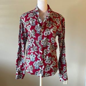 [Brancaccio] Red Floral Linen Button Down Blouse - Size Small